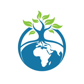 Tree Roots Forming Globe Sustainability Logo