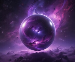 Fototapeta premium Ethereal orb glows, purple nebula swirls around Cosmic scene , cosmos, purple, power