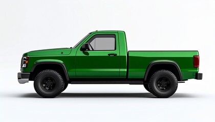 Blank Green Pickup Truck Side View Mockup