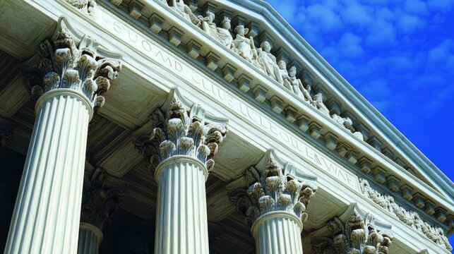 Classical building columns architectural details intricate carvings justice theme - Powered by Adobe