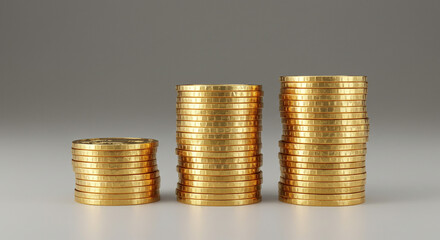 Another view of the stacks of shiny gold coins.
