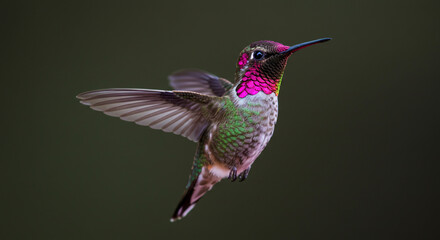 Fototapeta premium Two colorful hummingbirds with iridescent feathers. 