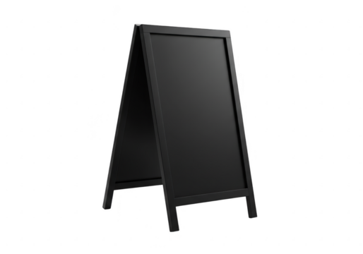 Black sandwich board sign isolated on transparent background
