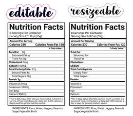 Nutrition facts template svg, clipart – Nutritional calories and ingredients table – Blank label files 
