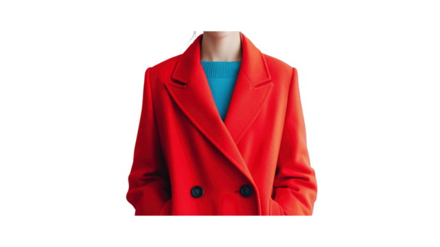 Vibrant Red Double-Breasted Coat - Autumn/Winter Fashion Detail