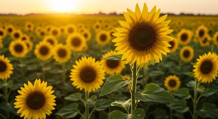 Obraz premium Golden Hour Sunflowers A Vibrant Field of Summer Blooms at Sunset