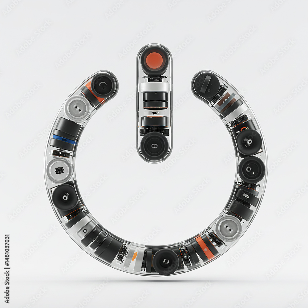 Poster power button showing electronic components inside transparent case