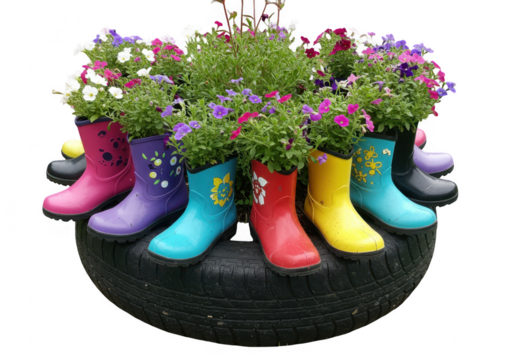 Colorful boots with flowers on tire isolated on transparent background