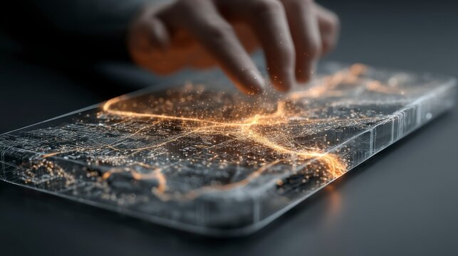 Futuristic City Map Interaction with Glowing Networks and Touch Technology - Powered by Adobe