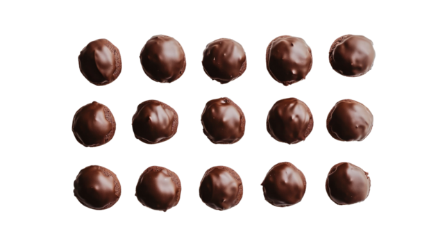 Overhead Shot of Fifteen Chocolate Covered Cookies Arranged in a Grid Pattern