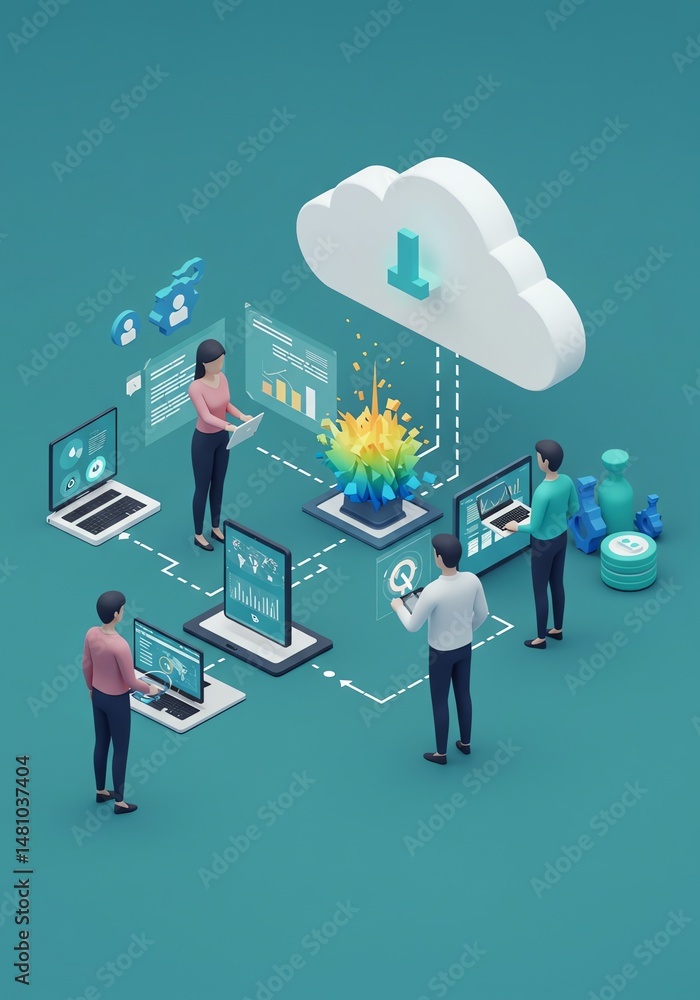 Aufkleber cloud computing with people and digital data