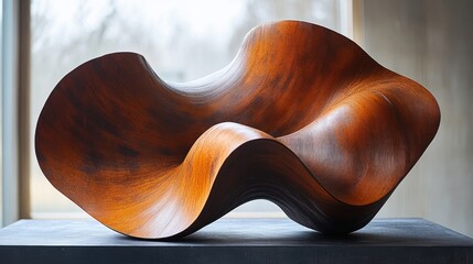 Abstract wooden bowl sculpture.  Fluid, organic, and smooth curves