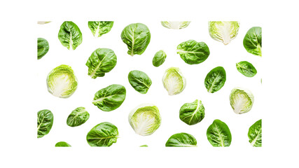 Vibrant Green Cabbage and Lettuce Leaves Pattern on Transparent Background