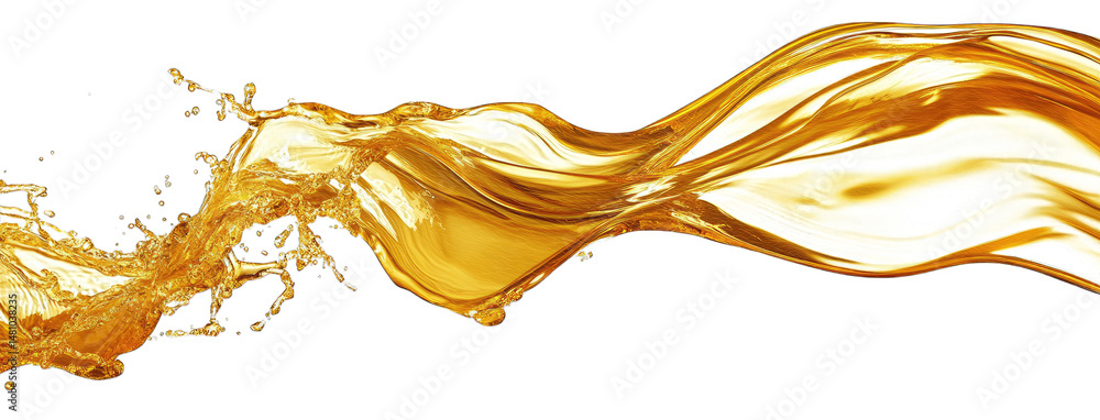 Fototapete close-up of a golden liquid splash isolated on transparent background the liquid is flowing and spla