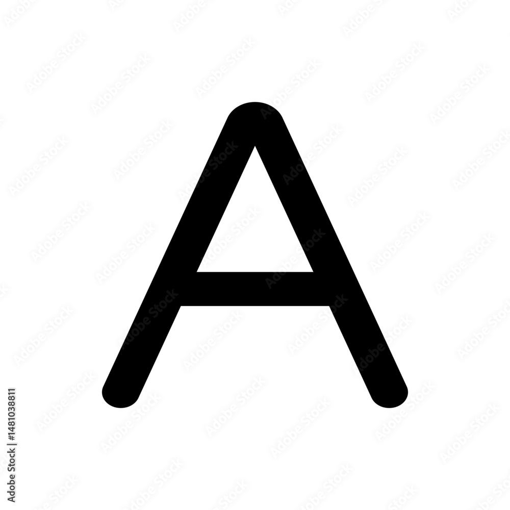 Poster illustration of a bold black letter a with rounded edges centered on a white background in a simple 