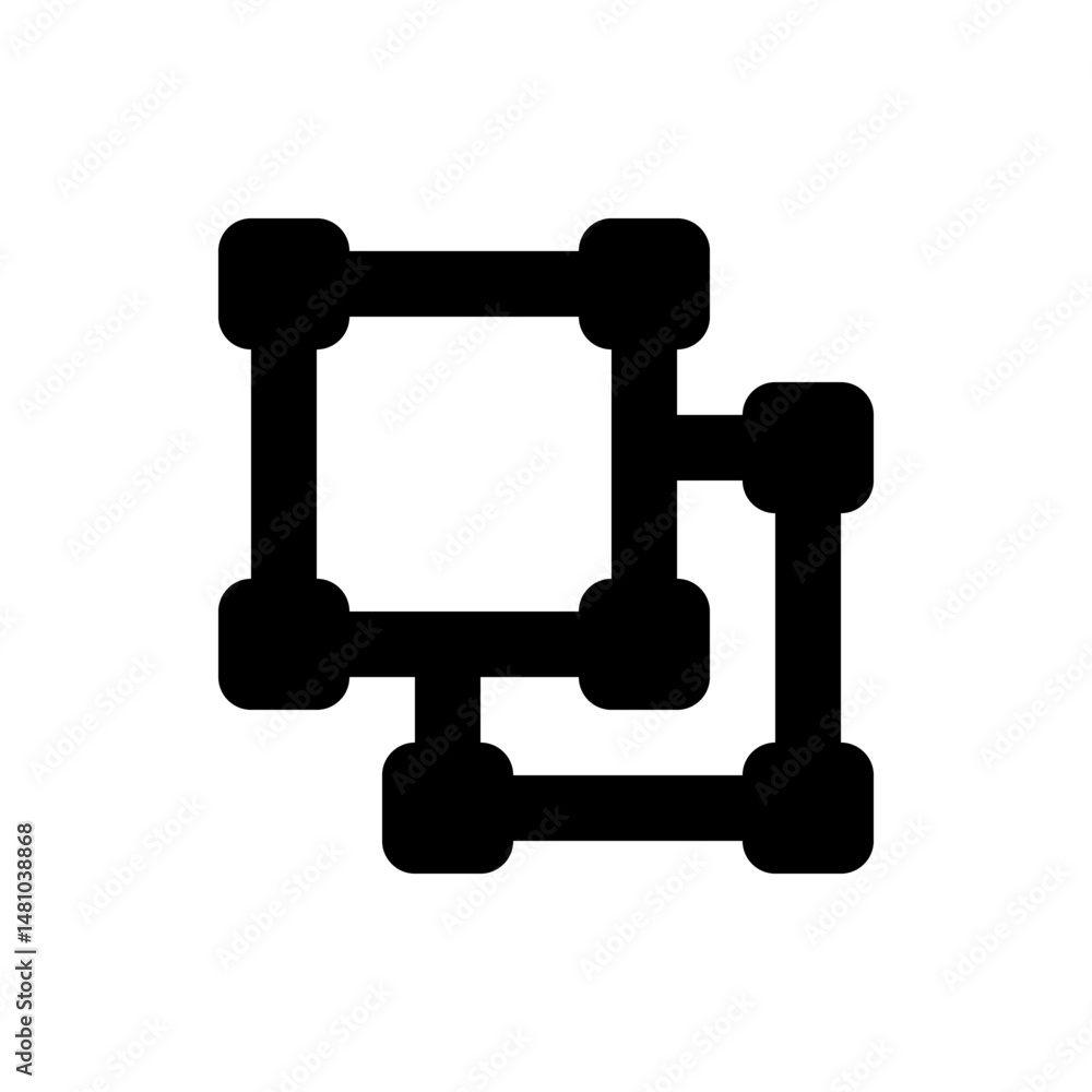 Poster abstract black geometric design featuring connected squares and rounded corners creating a complex p