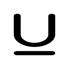 Illustration of a black u shaped line with rounded edges and a horizontal line below it on white background