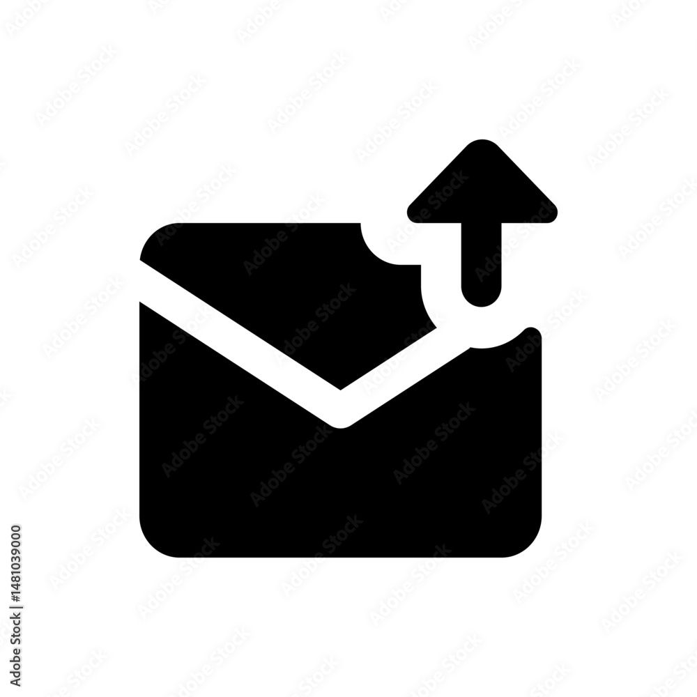 Poster black envelope with a white outline and an upwards pointing arrow indicating sending or uploading me
