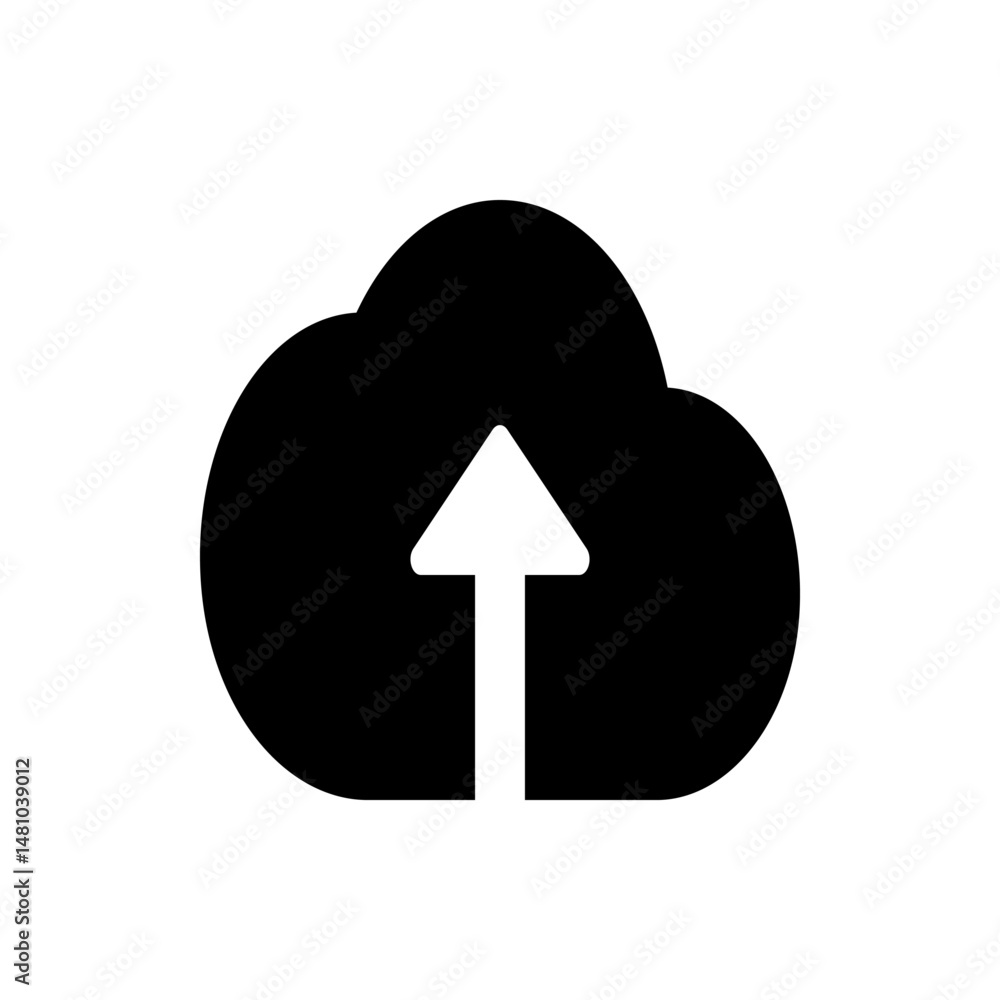 Poster black cloud with a white arrow pointing upwards representing uploading data to the cloud storage ser