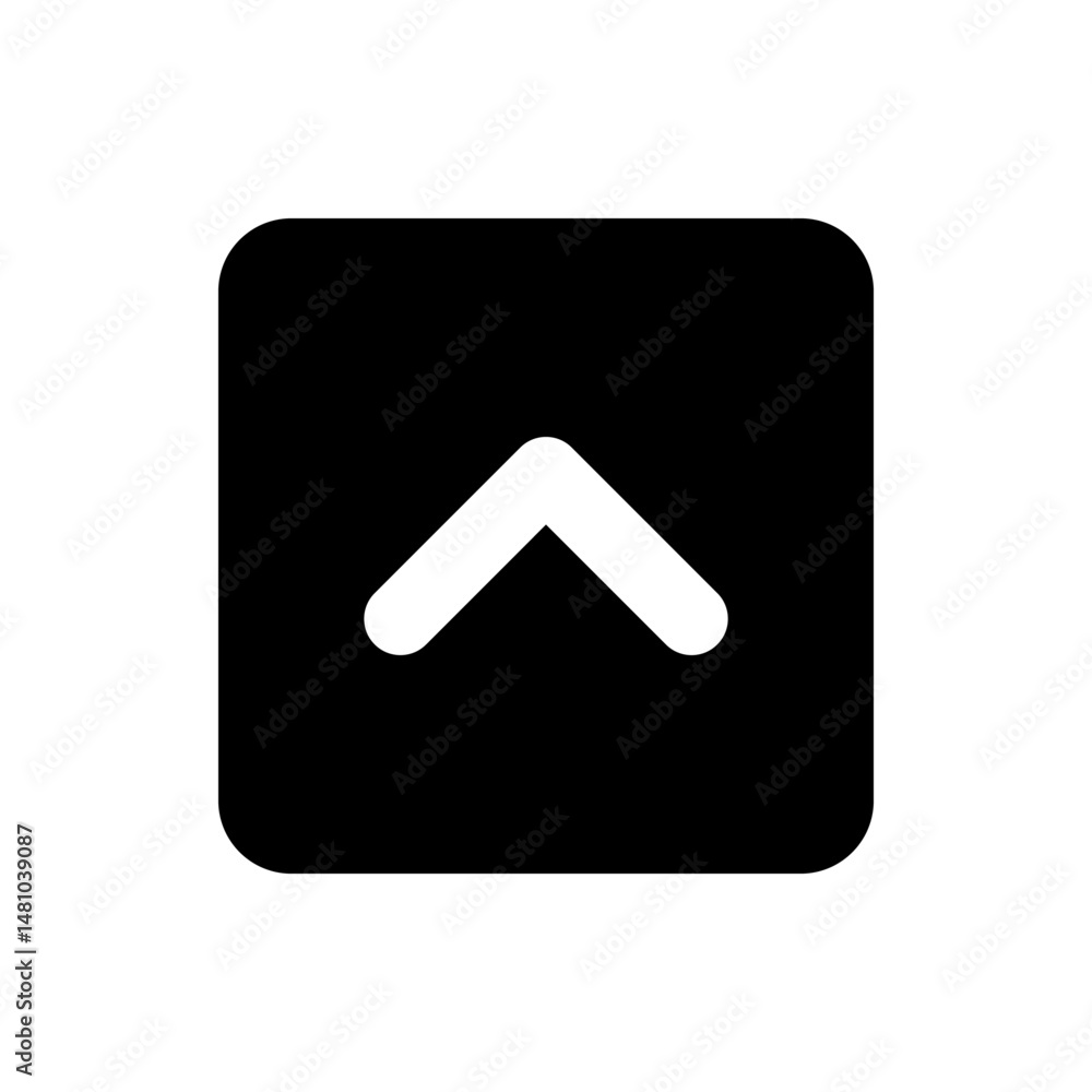 Poster black square with rounded corners containing a white arrow pointing upwards in the center of the fra