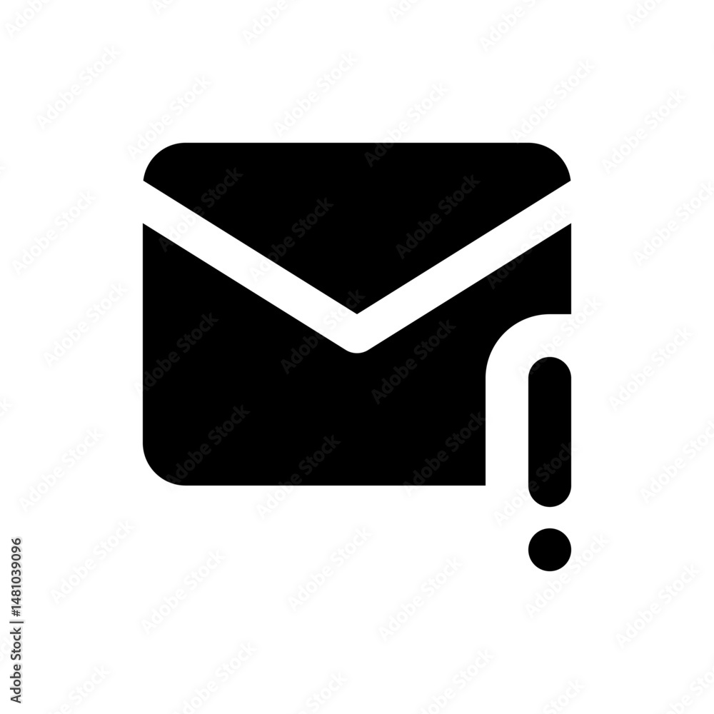 Poster black and white graphic of a rounded rectangular email envelope with an exclamation point indicator 