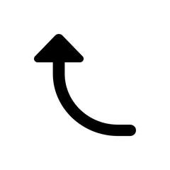 A black curved arrow pointing upwards on a white background suggesting direction or navigation symbol use case
