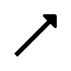 Black arrow pointing diagonally upwards on a white background with a rounded head and straight shaft design