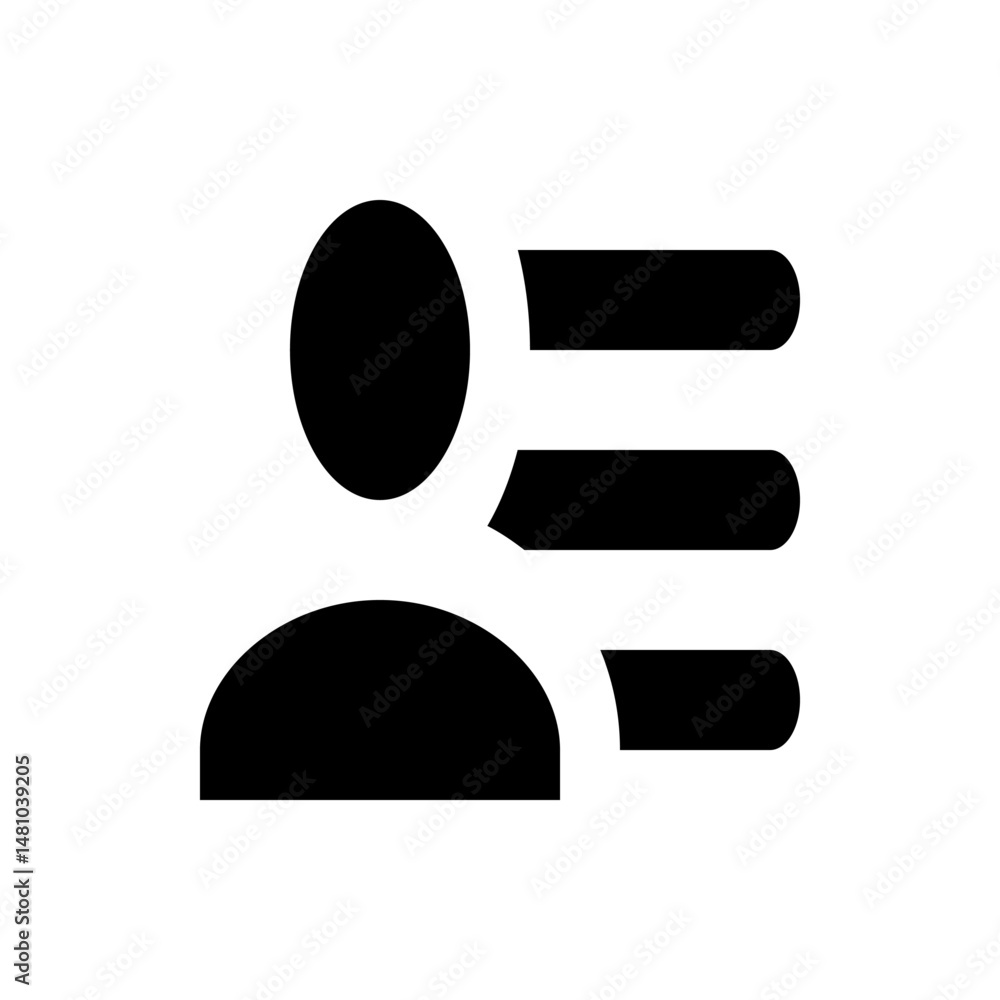 Poster black silhouette of a person icon with three horizontal bars representing menu or settings options v