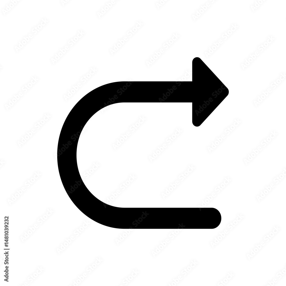 Poster a simple black arrow curving to the left and then pointing to the right on a white background view