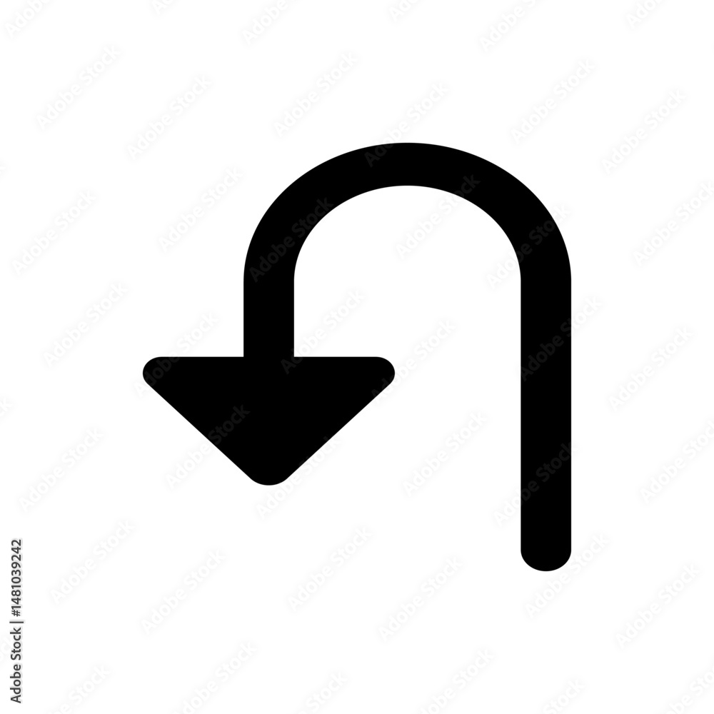 Poster black u turn arrow icon with a rounded top and a straight bottom indicating a direction change symbo