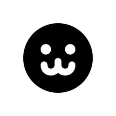 A simple black circle with two white circles for eyes and a white w shaped mouth like a cat face icon