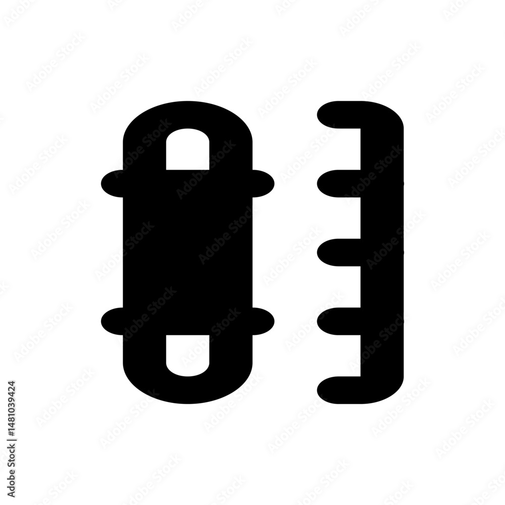 Poster illustration of two vertical black shapes with rounded edges and protrusions on a white background v