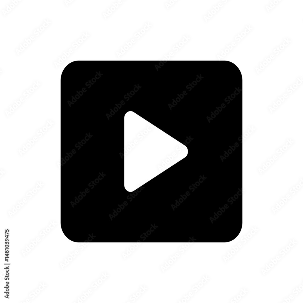 Poster black rounded square with a white play button symbol centered inside the square shape illustration i
