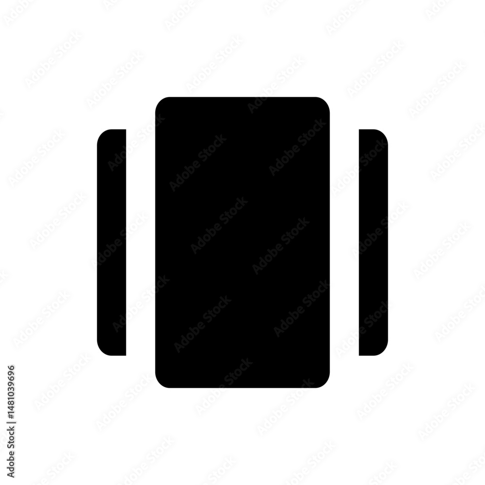Poster illustration of a black rounded square shape with two vertical bars on either side on a white backgr