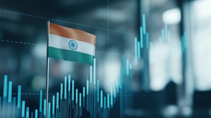 Indian flag symbolizes economic growth with stock market graph reflecting financial trends and optimistic future