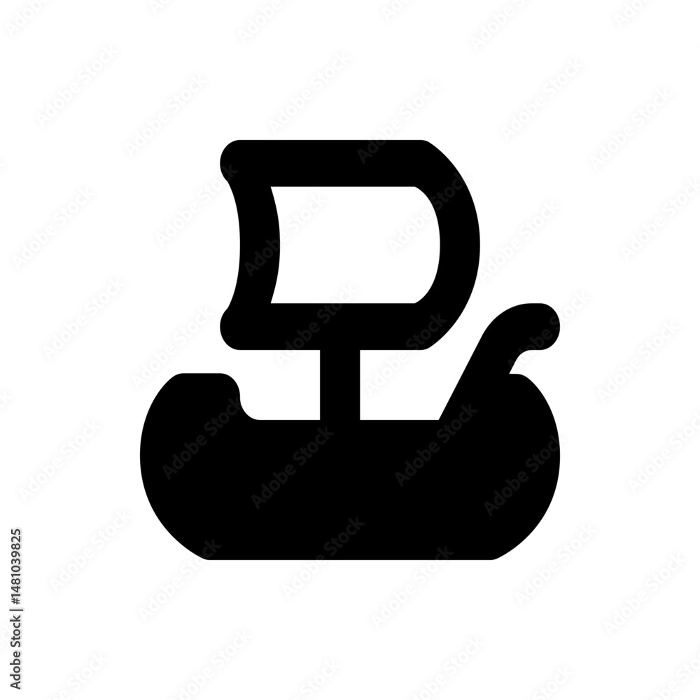 Aufkleber a stylized black silhouette of a sailing ship with a large rectangular sail and rounded hull design 