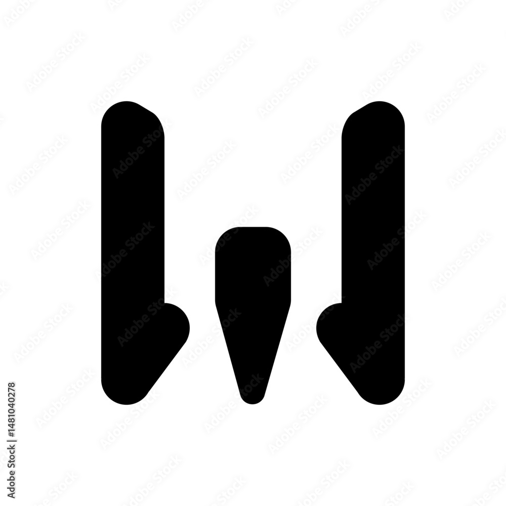 Poster three black abstract shapes with rounded edges arranged vertically on a white background in symmetri