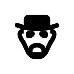 Stylized icon of a man with a hat sunglasses and beard in black and white with a minimalist design style