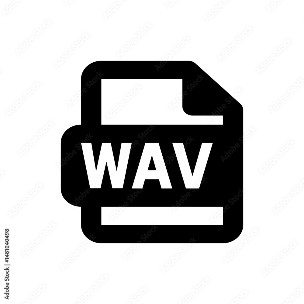 Poster black wav file icon displaying audio file format with a white wav text on a document shape design