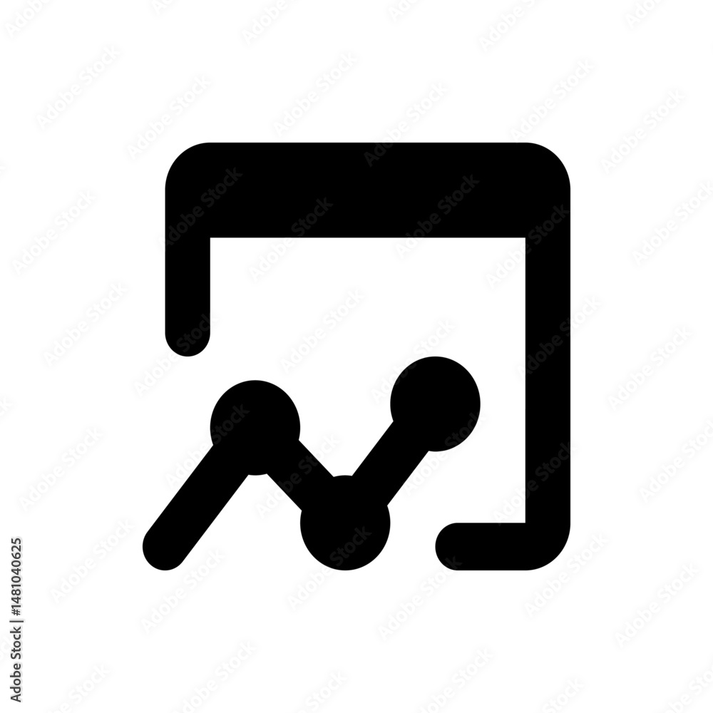 Poster black and white graph icon with rounded corners showing a line graph inside a square frame shape des