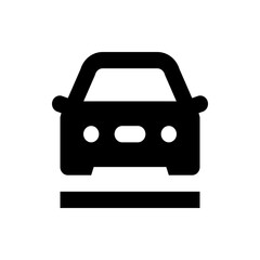 Illustration of a black car with round headlights and a horizontal line below it viewed from the front