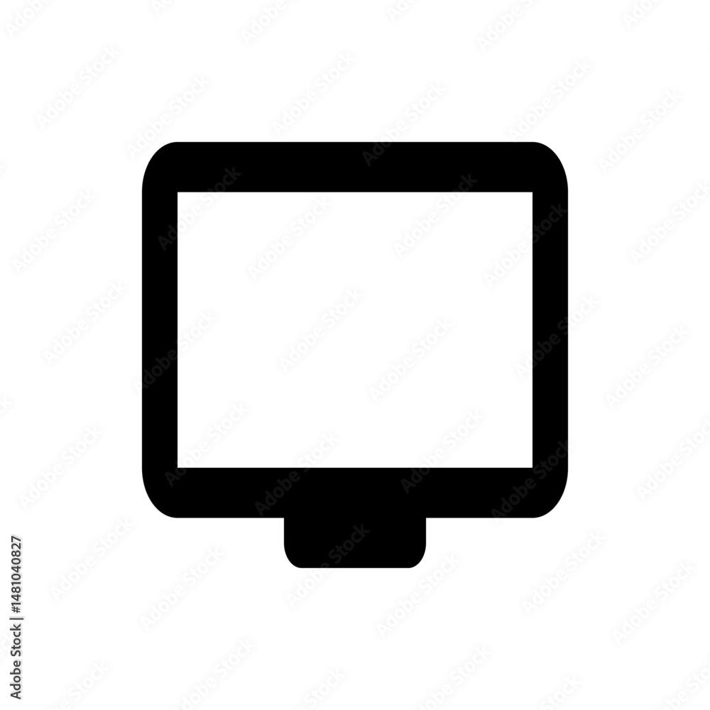 Poster illustration of a black and white computer monitor with rounded edges and a rectangular screen displ