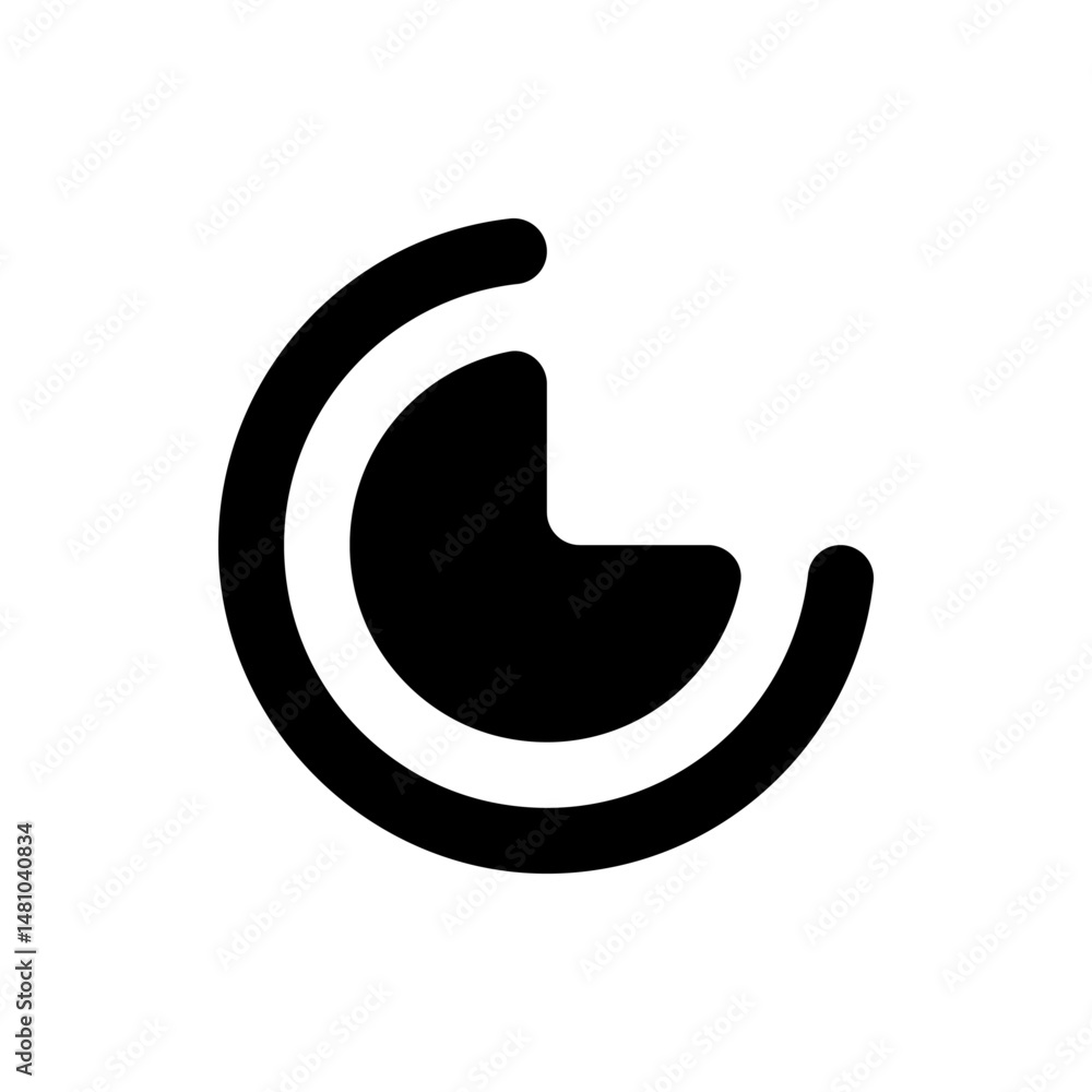 Poster a black and white graphic showing a curved shape that resembles a crescent moon or a partial circle 