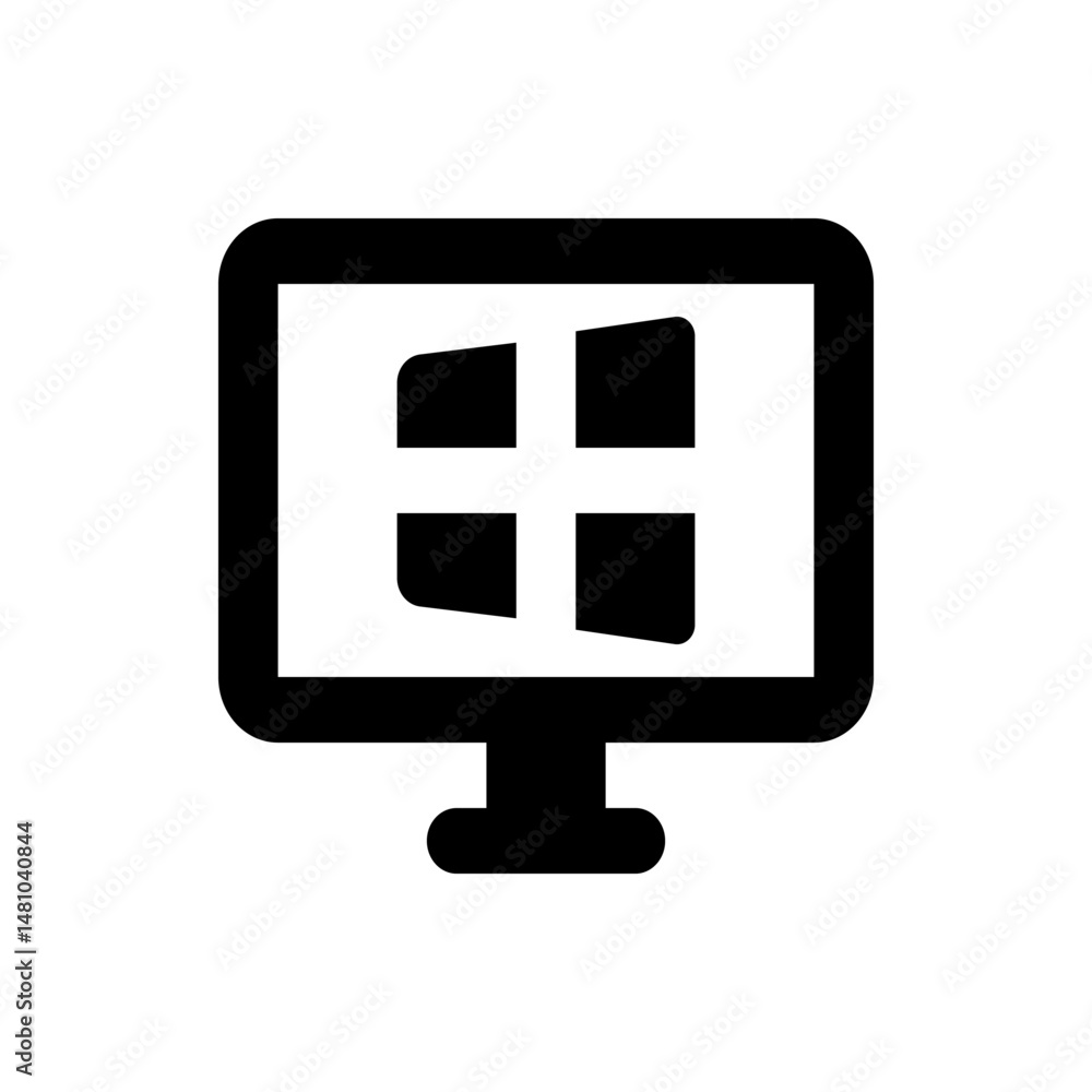Poster black and white computer monitor displaying a window icon with four panes and rounded corner design 