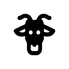 Illustration of a black silhouette of a goat head with horns and a white mouth on a white background
