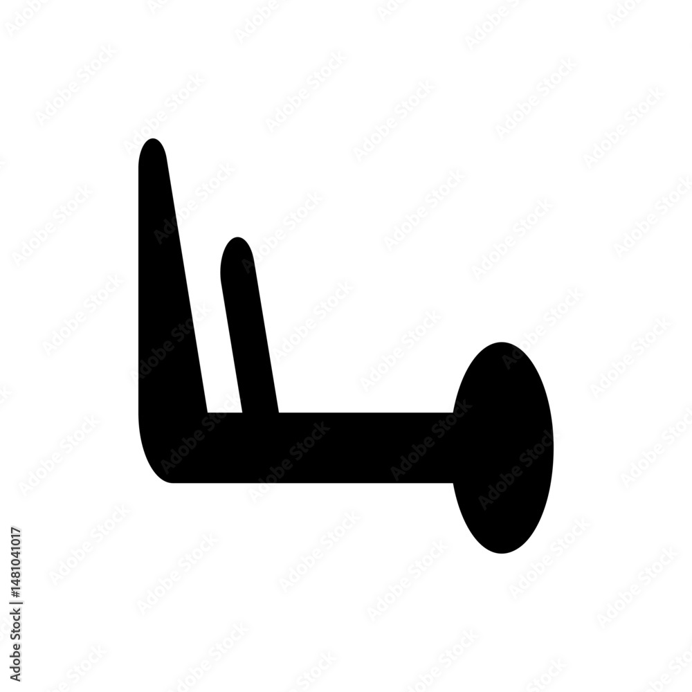 Poster illustration of a black abstract shape with a rounded end and two angled extensions on the left side