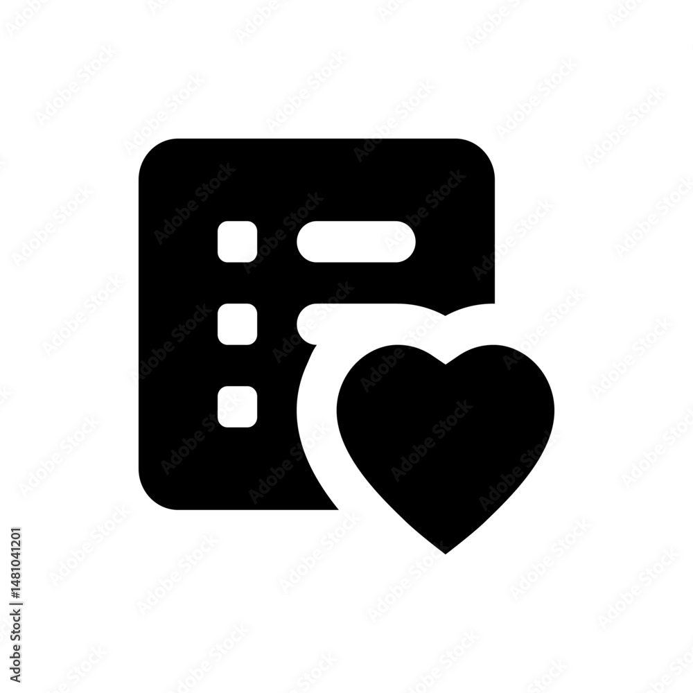 Poster black and white image of a document with bullet points and a heart overlayed on the bottom right cor