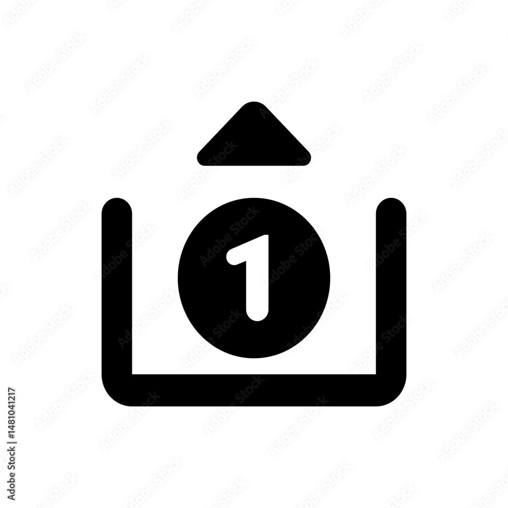 Poster upload icon with an arrow pointing up above a square and a circle containing the number one inside i