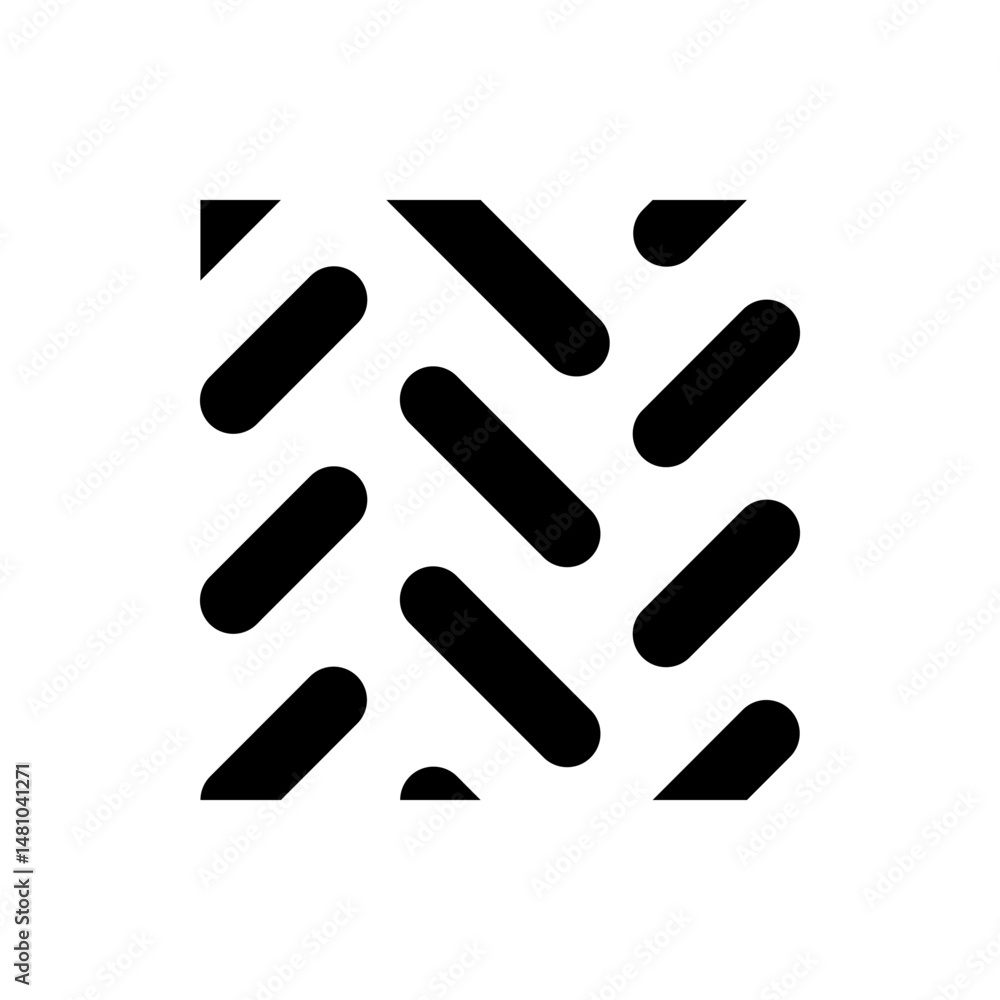 Poster Black rounded rectangles arranged diagonally in a repeating pattern on a white background forming a texture