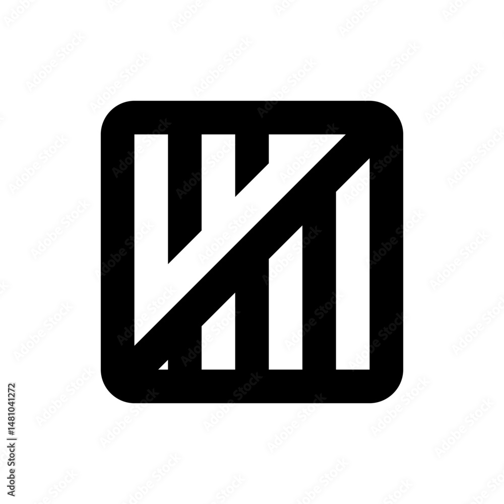 Poster black rounded square containing vertical bars and a diagonal bar in a minimalist geometric design st